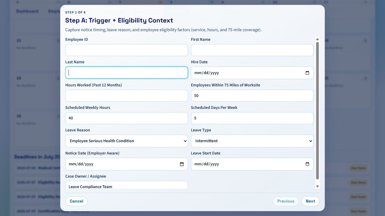 Guided Leave Intake step for trigger and eligibility context